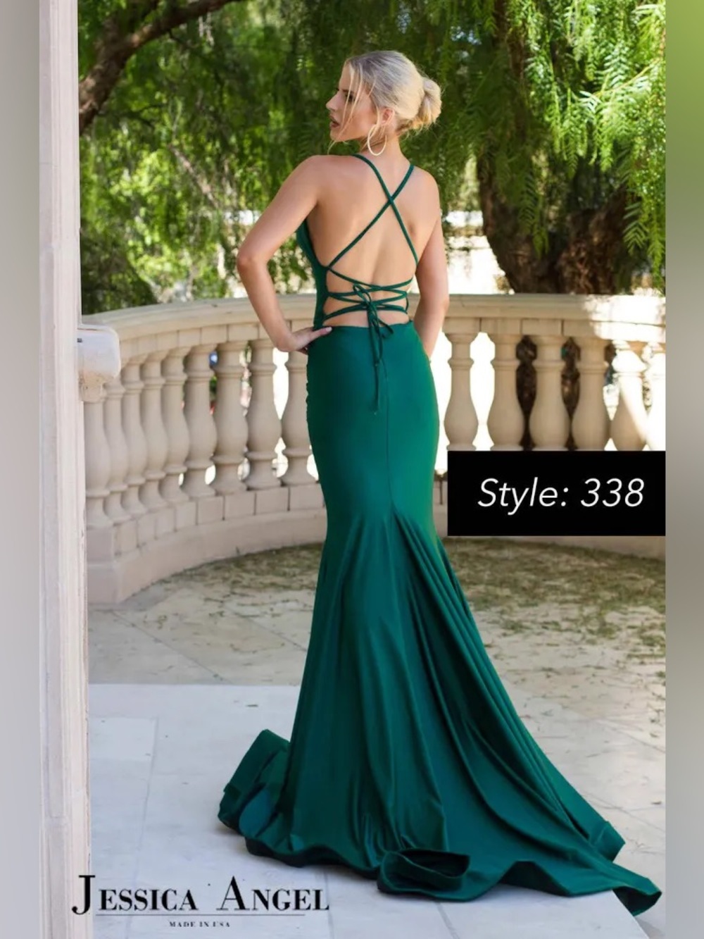 Jessica Angel Emerald Green Crisscross Back Evening Gown